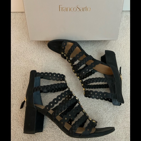 Franco Sarto Paisley Black Studded Strappy Heels - Picture 3 of 6